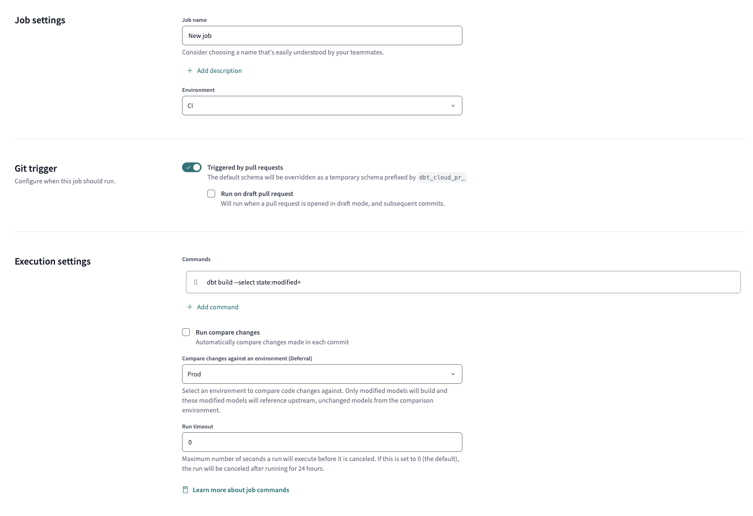 Example of CI Job page in the dbt Cloud UI Example of CI Job page in the dbt Cloud UI